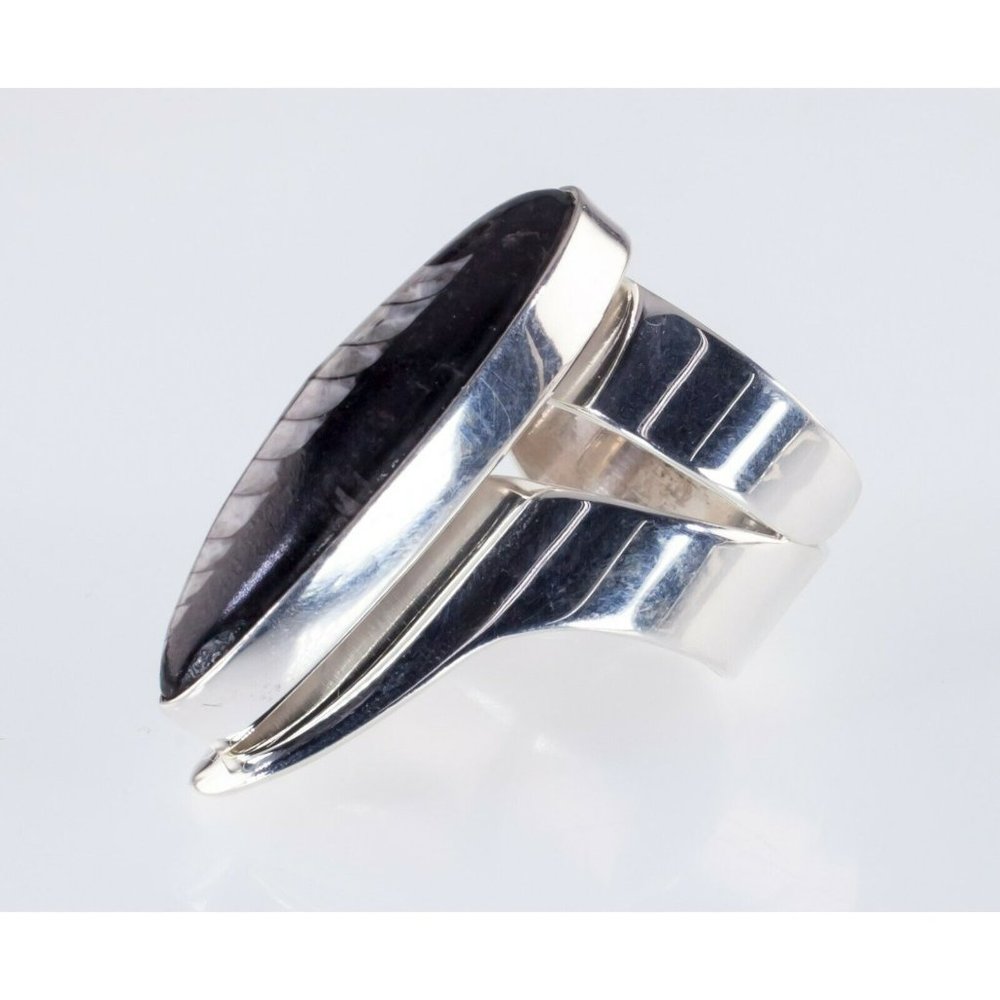 Orthoceras Fossil Sterling Silver Long Sculptural Ring Size 7.25 - Picture 2 of 6